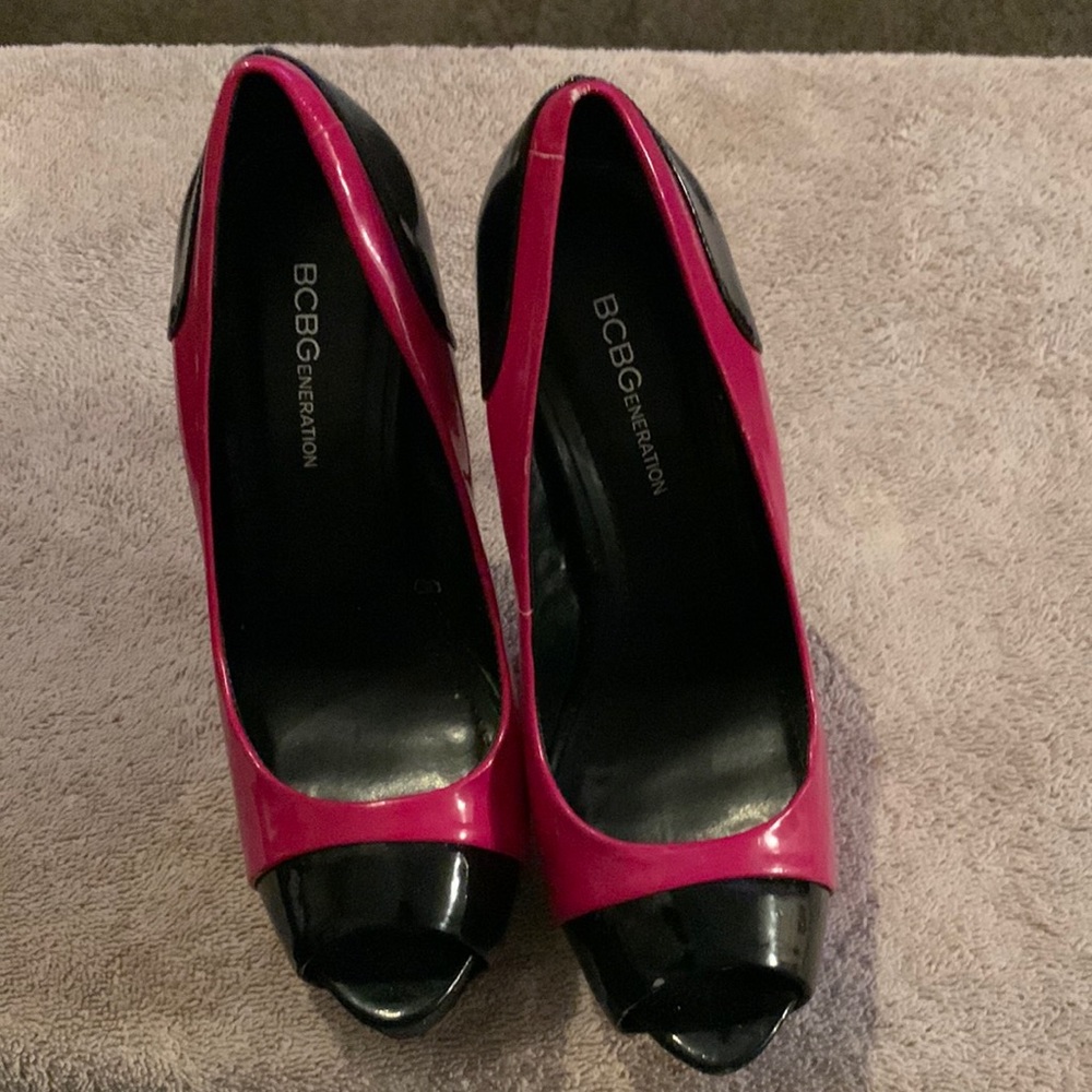 BCBGeneration Shoes Pink and Black with glider heel and toe.